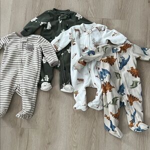 Carter's Cozy Animal and Stripe Footies - Green, White, Cream, Gray